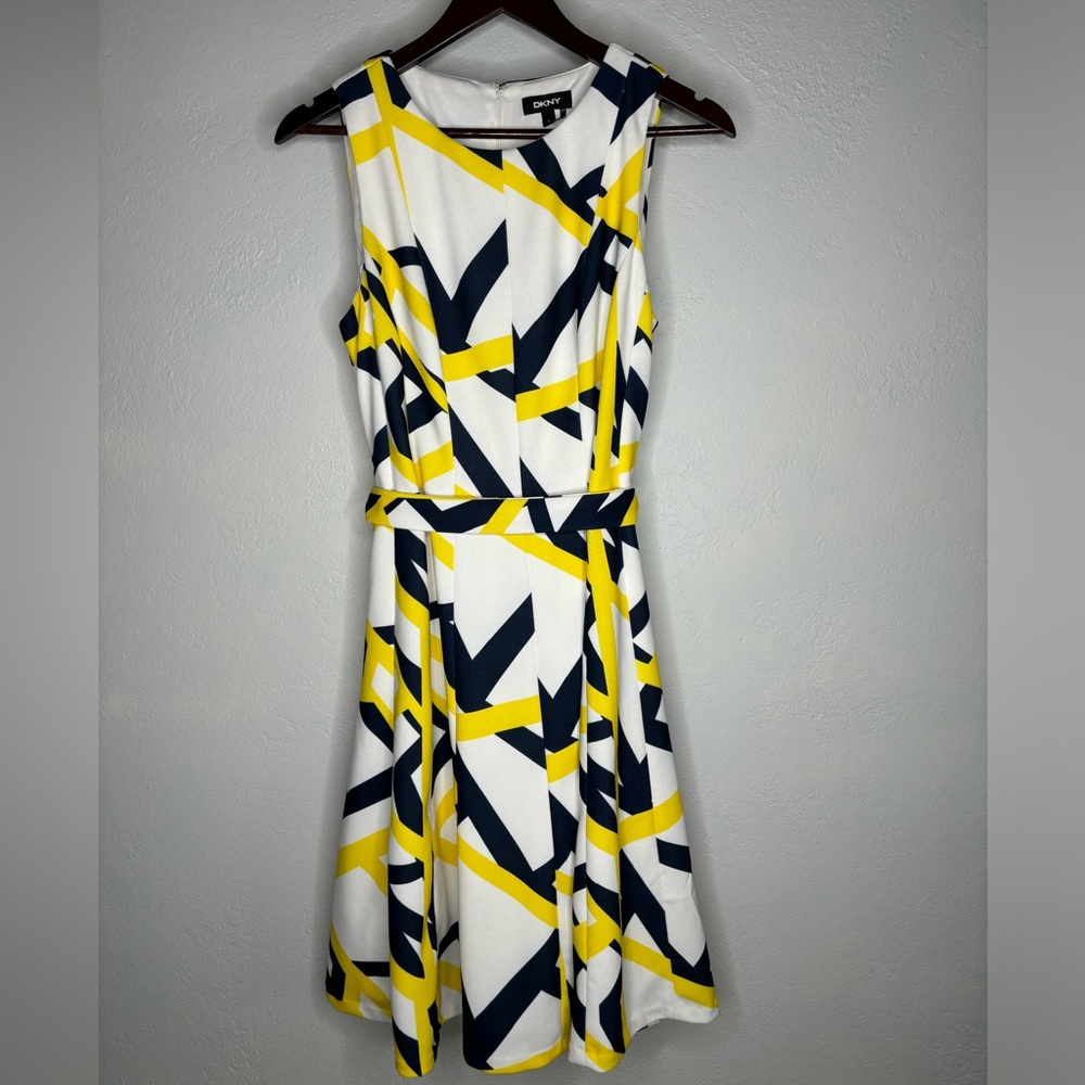 DKNY Women's Geometric Yellow and Black Dress